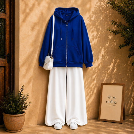 ROYAL BLUE ZIPPER HOODIE WITH WHITE FLAPPER