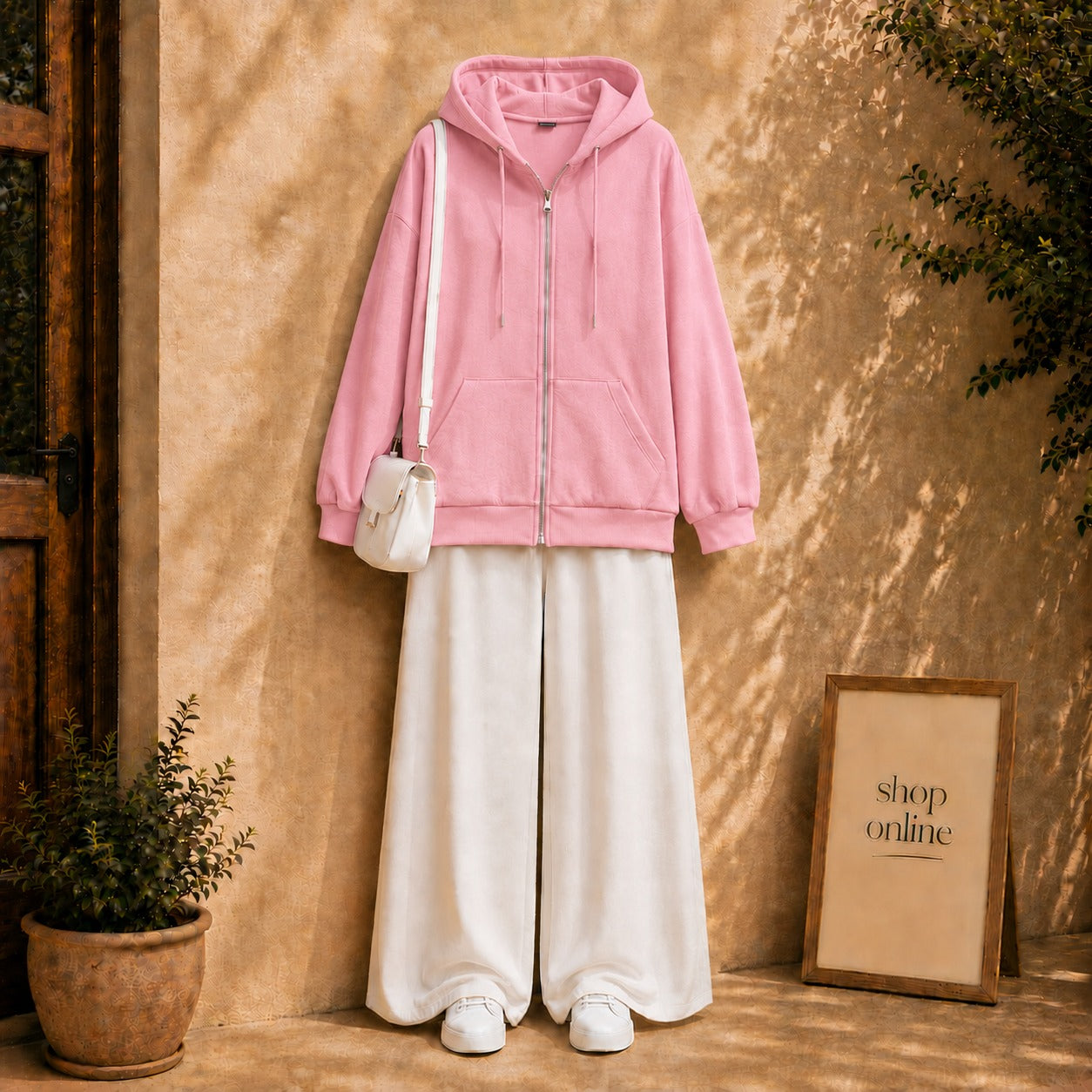 PINK ZIPPER HOODIE WITH WHITE FLAPPER