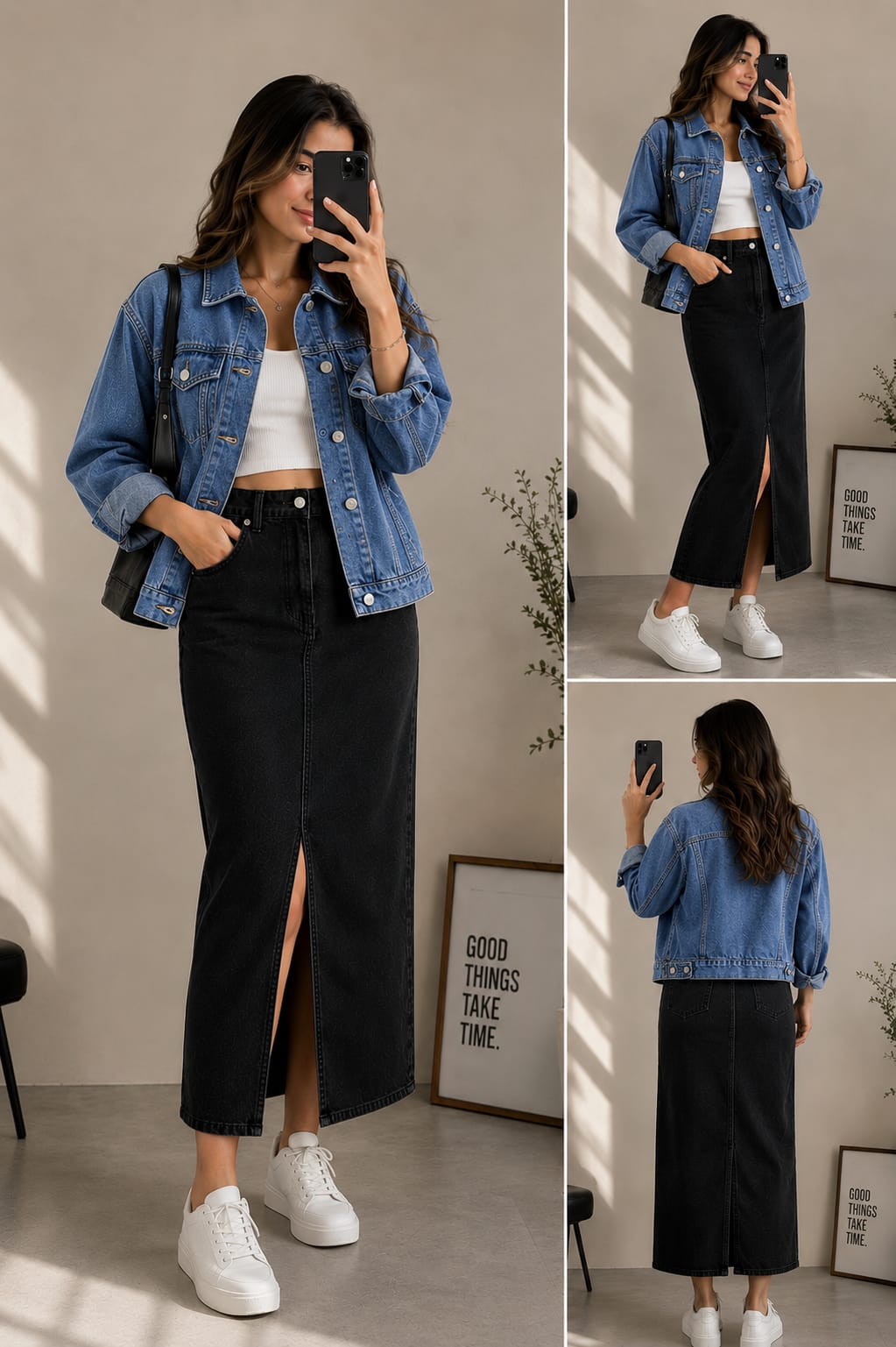 SKY BLUE DENIM JACKET WITH BLACK DENIM SKIRT