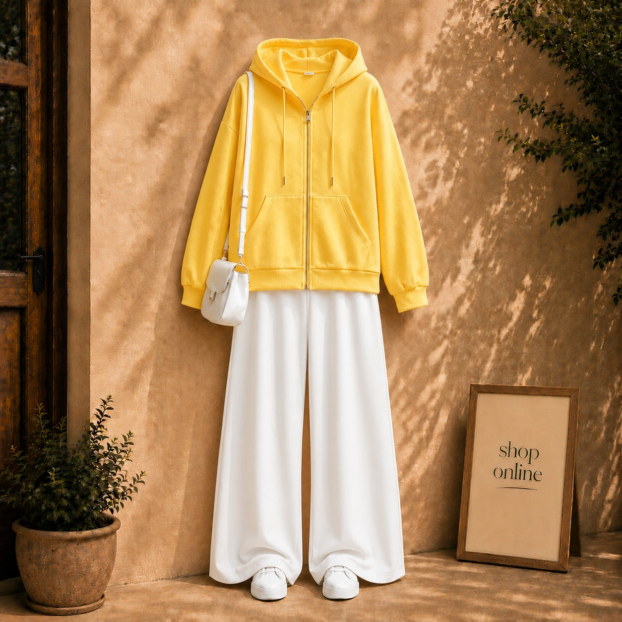 YELLOW ZIPPER HOODIE WITH WHITE FLAPPER