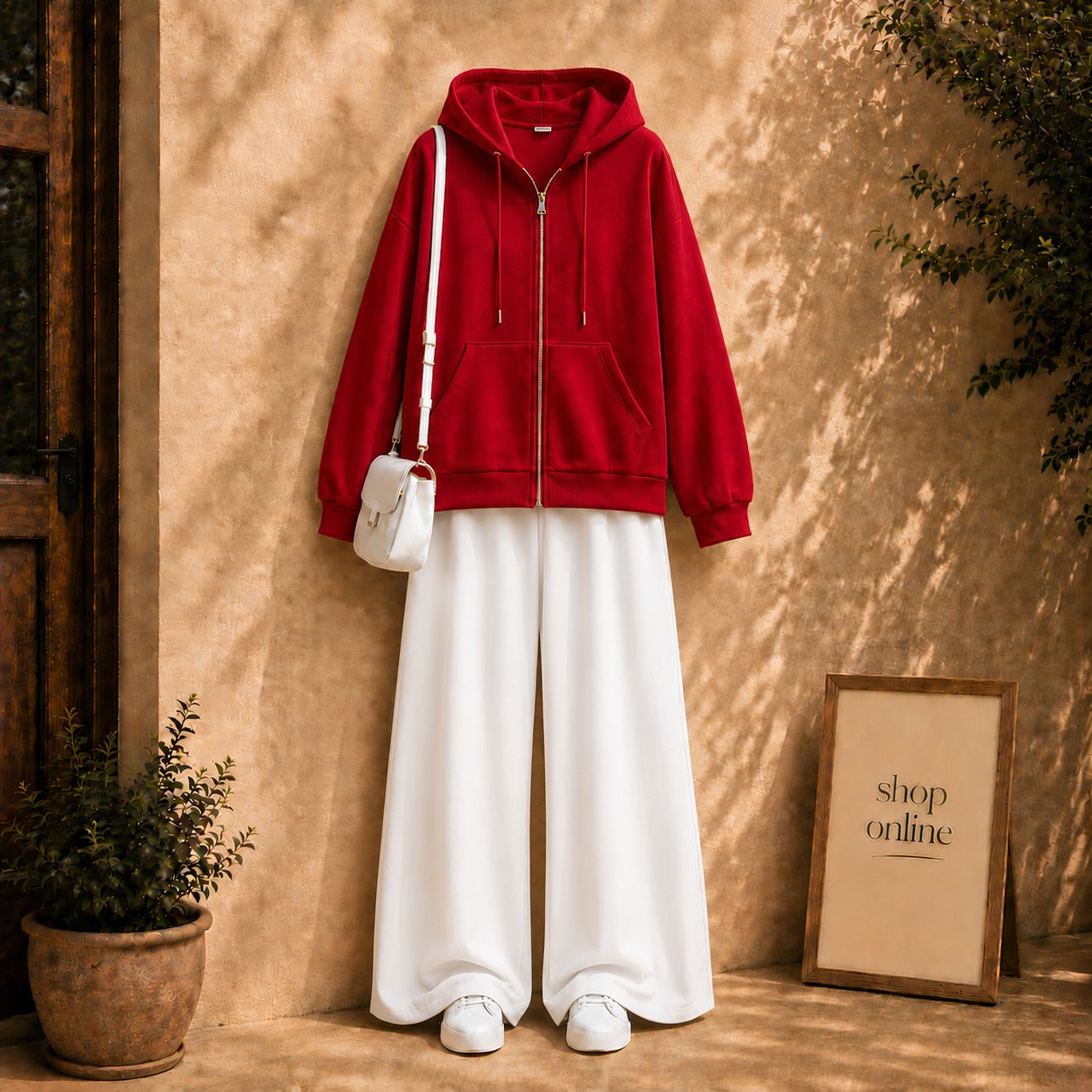 RED ZIPPER HOODIE WITH WHITE FLAPPER