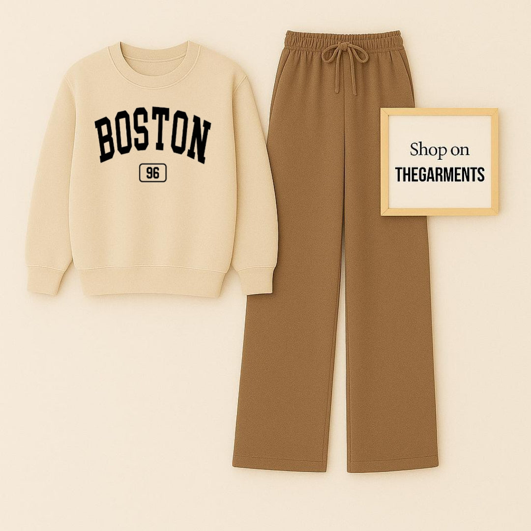 BOSTON BEIGE SWEATSHIRT WITH BROWN FLAPPER