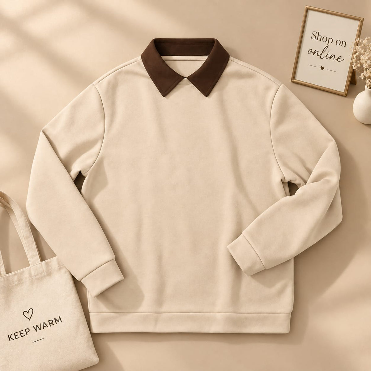 FLEECE COTTON COLLARED SWEATSHIRT