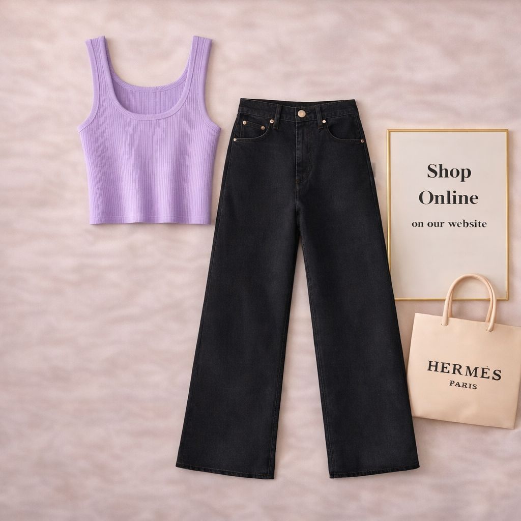 LILAC TANKTOP WITH BLACK WIDE LEG JEANS