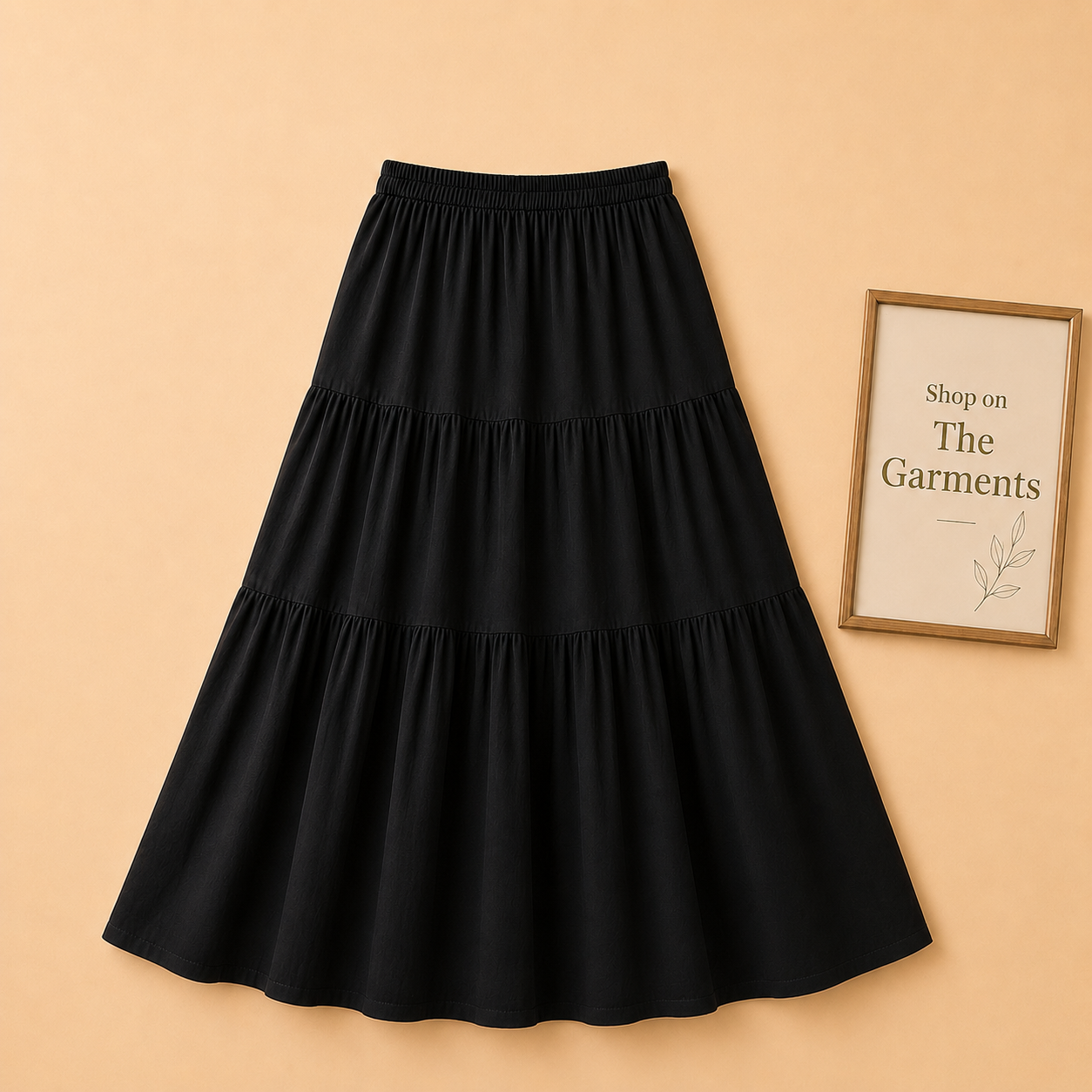 BLACK THREE TIER LONG SKIRT