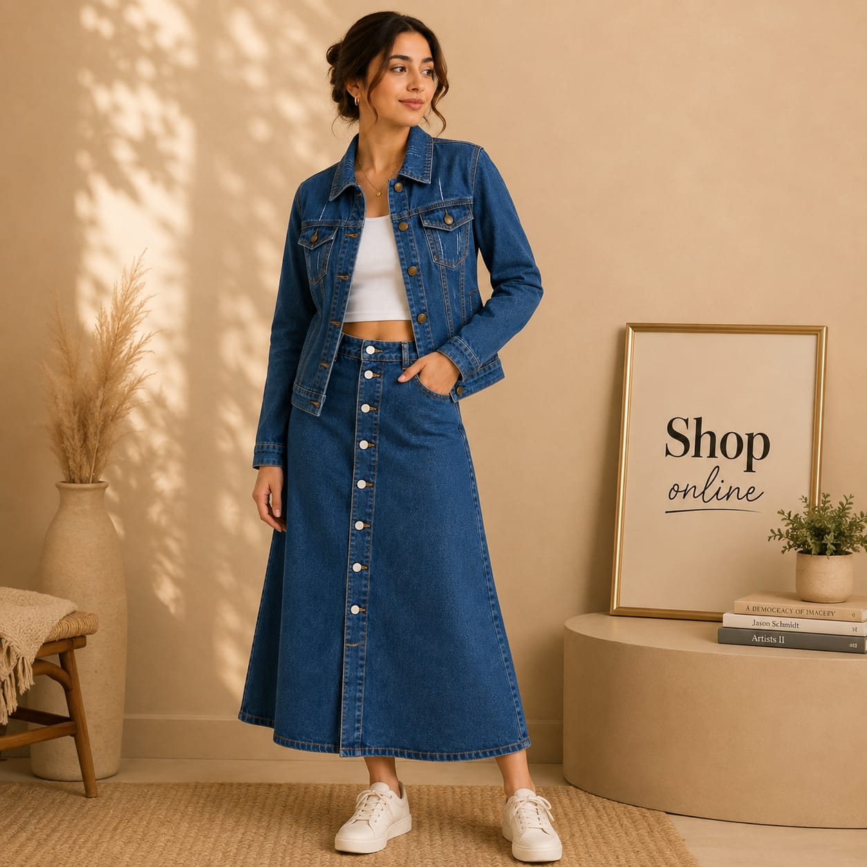 DARK BLUE DENIM JACKET WITH DARK BLUE DENIM SKIRT
