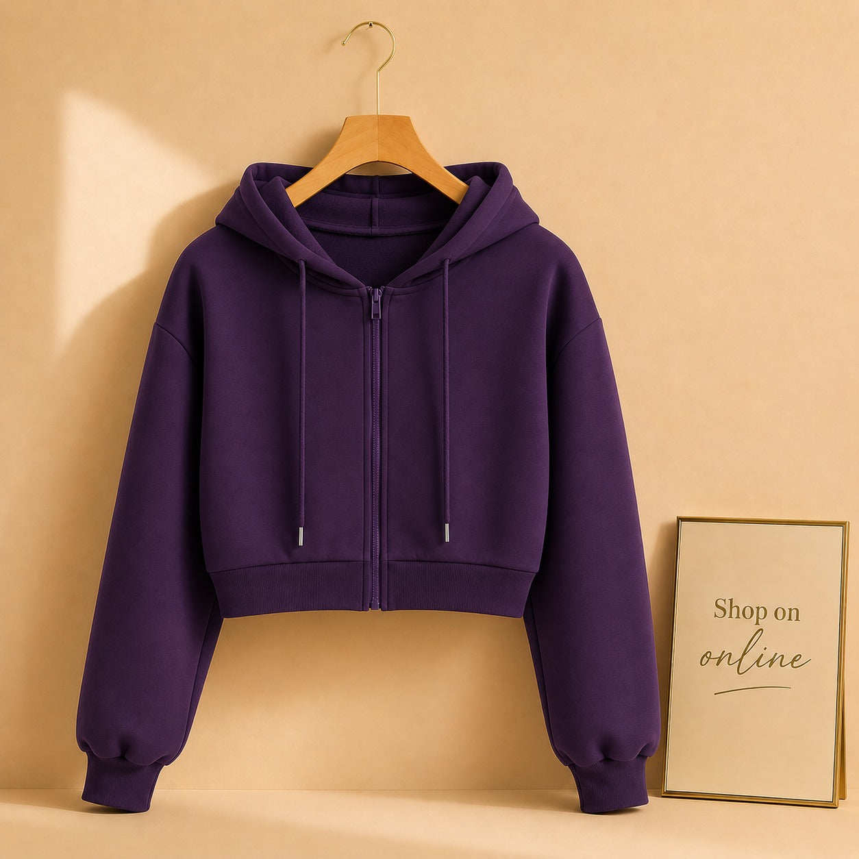 PURPLE CROP ZIPPER HOODIE