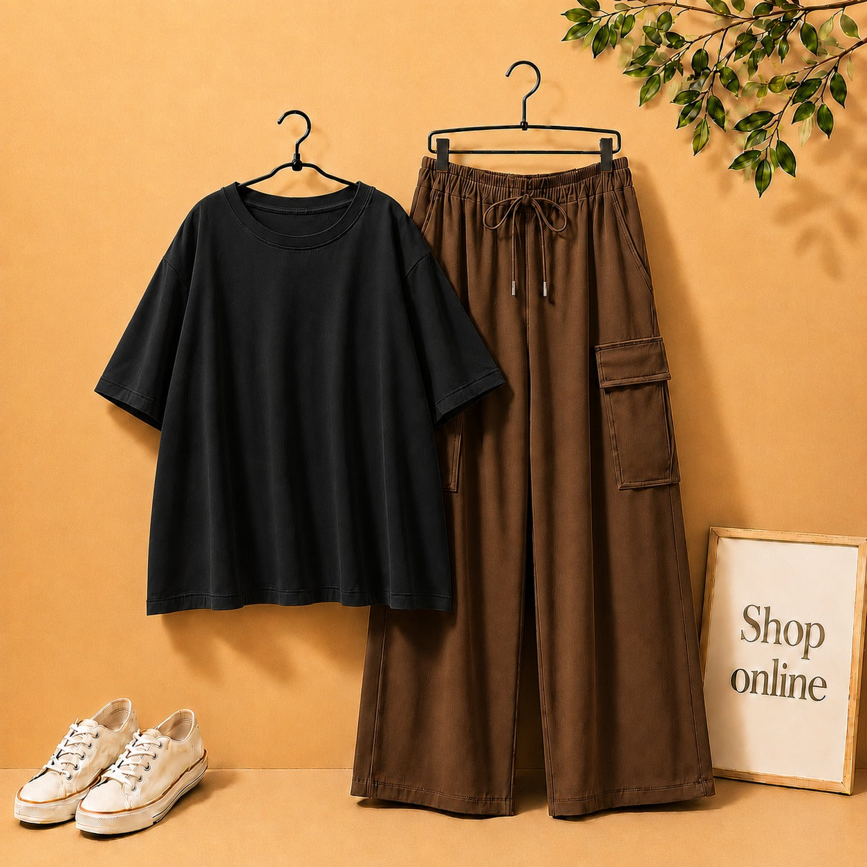 BLACK DROP SHOULDER WITH BROWN CARGO TROUSER
