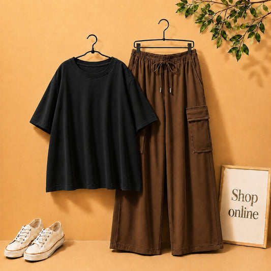 BLACK DROP SHOULDER WITH BROWN CARGO TROUSER