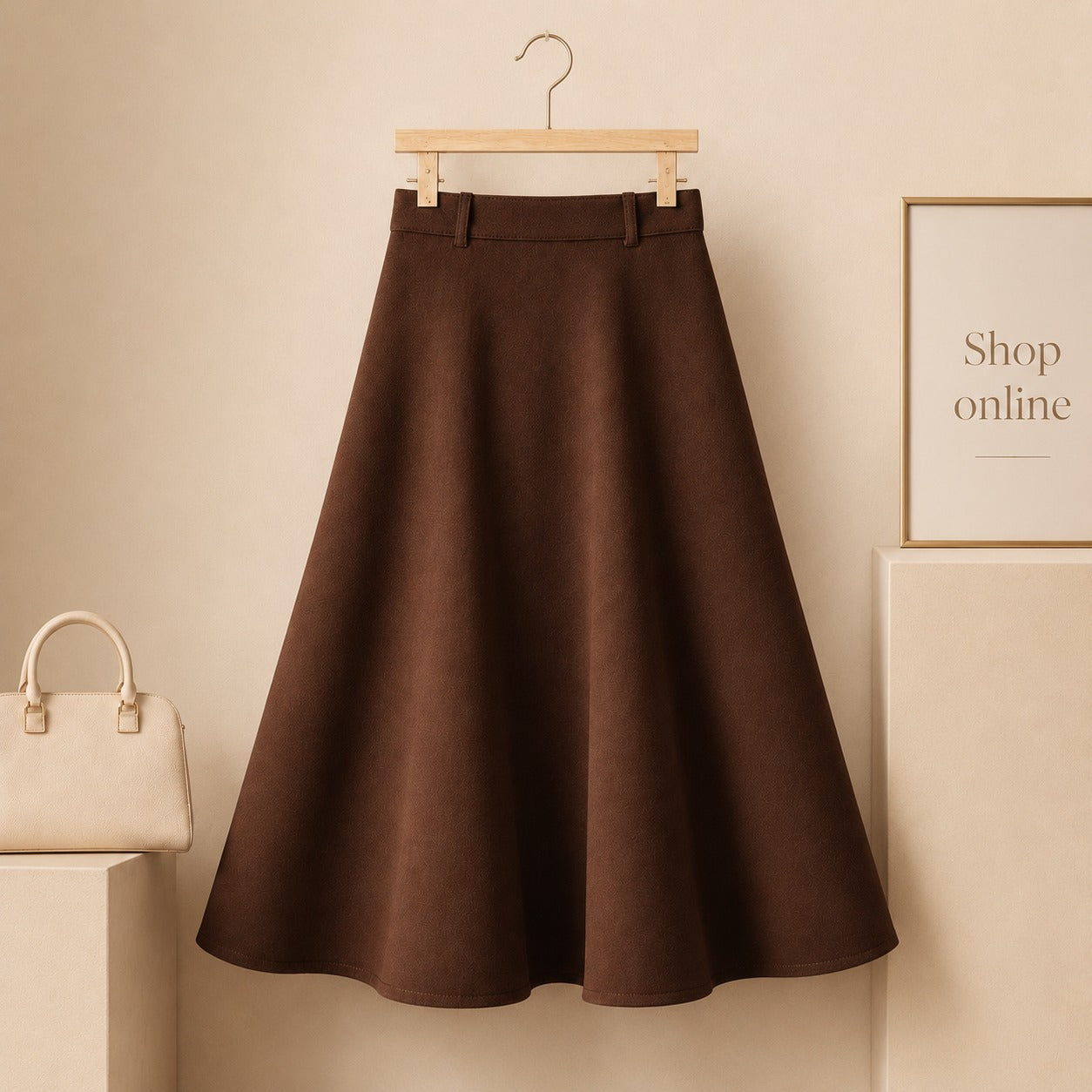 BROWN TWILL LONG SKIRT