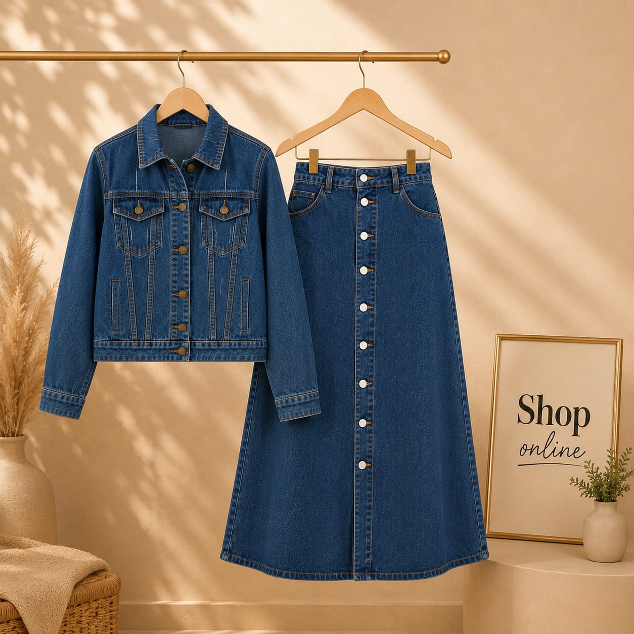DARK BLUE DENIM JACKET WITH DARK BLUE DENIM SKIRT