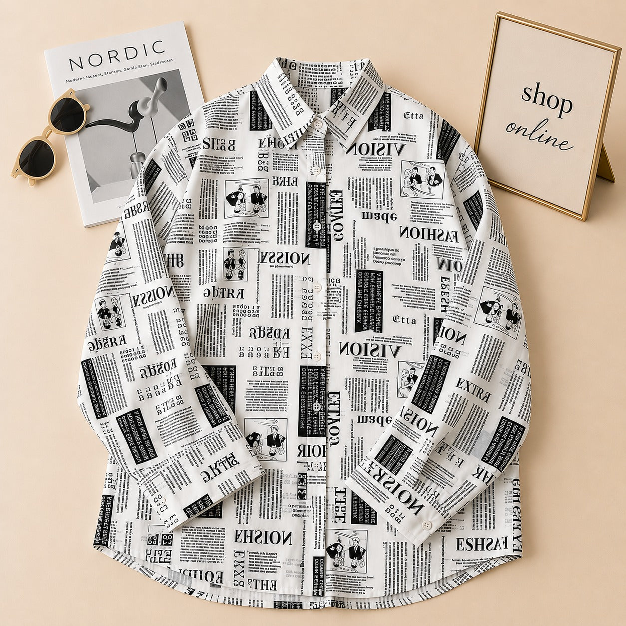 NEWSPAPER BUTTON SHIRT