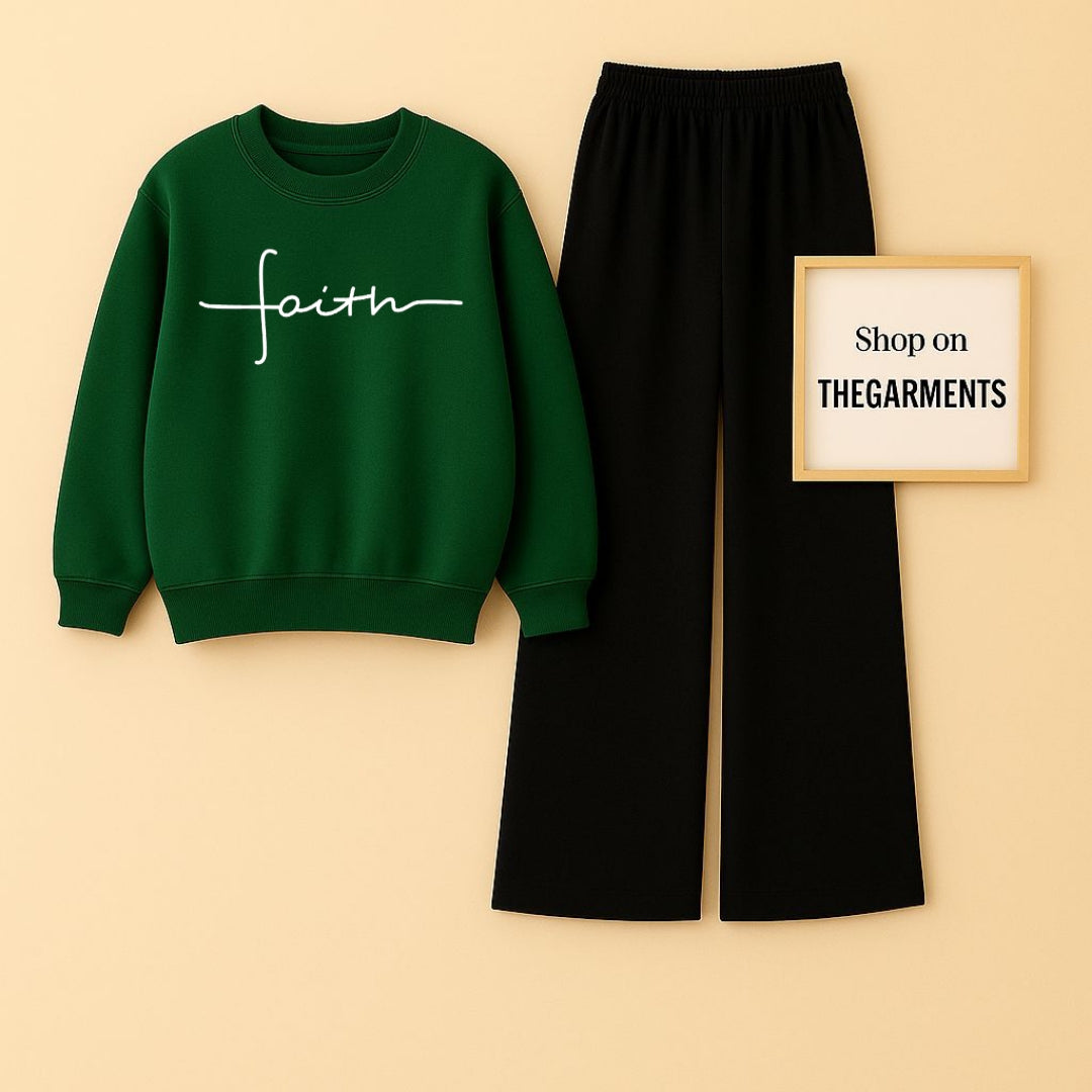 FAITH BOTTLE GREEN SWEATSHIRT WITH BLACK FLAPPER