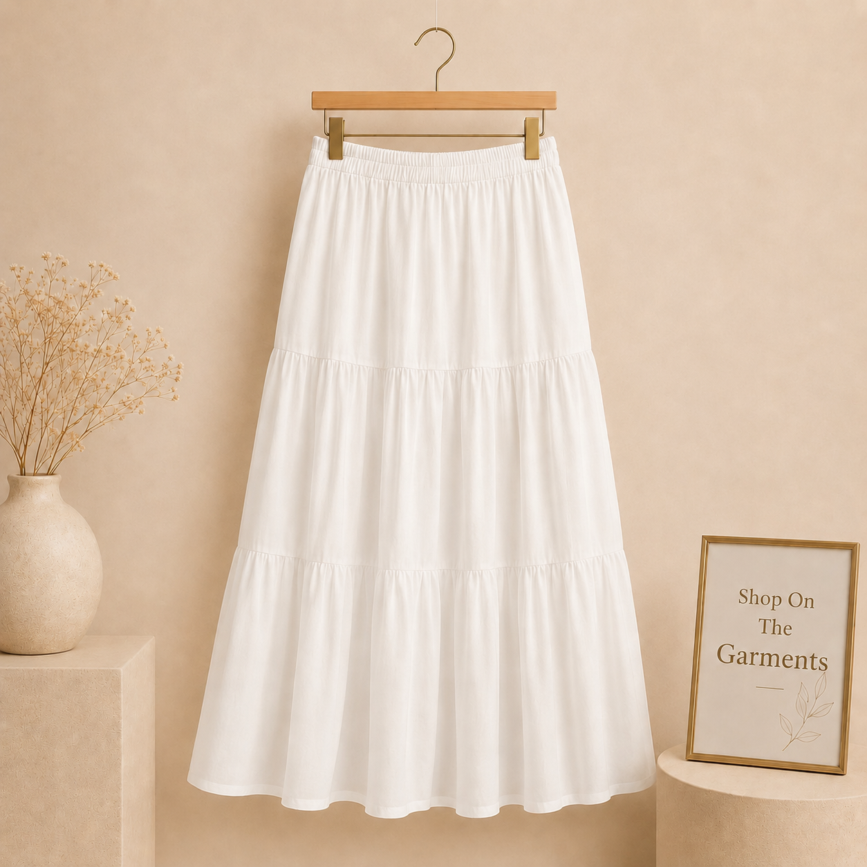 WHITE THREE TIER LONG SKIRT