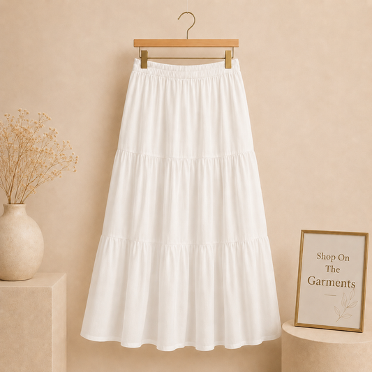 WHITE THREE TIER LONG SKIRT