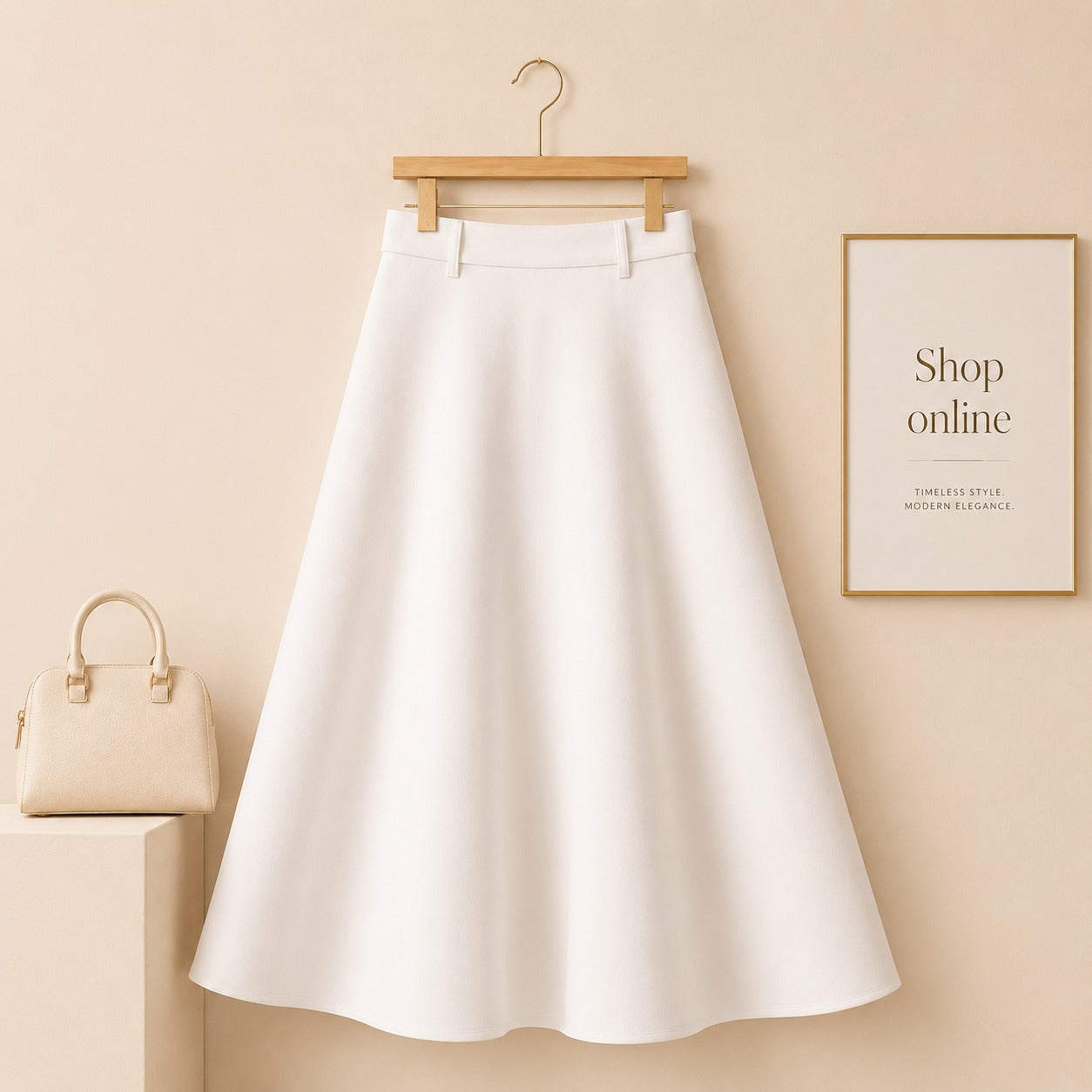 WHITE TWILL LONG SKIRT