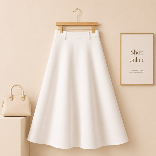 WHITE TWILL LONG SKIRT