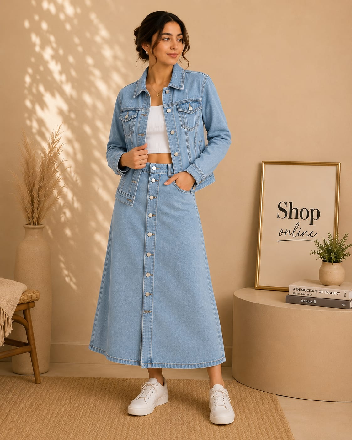 ICE BLUE DENIM JACKET WITH ICE BLUE DENIM SKIRT