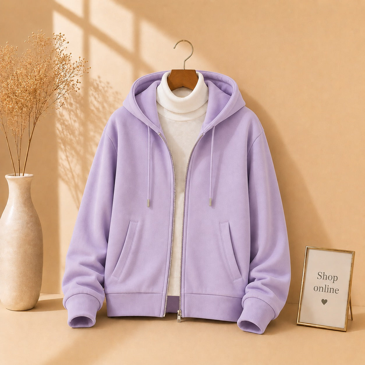 LILAC ZIPPER HOODIE WITH WHITE HINECK
