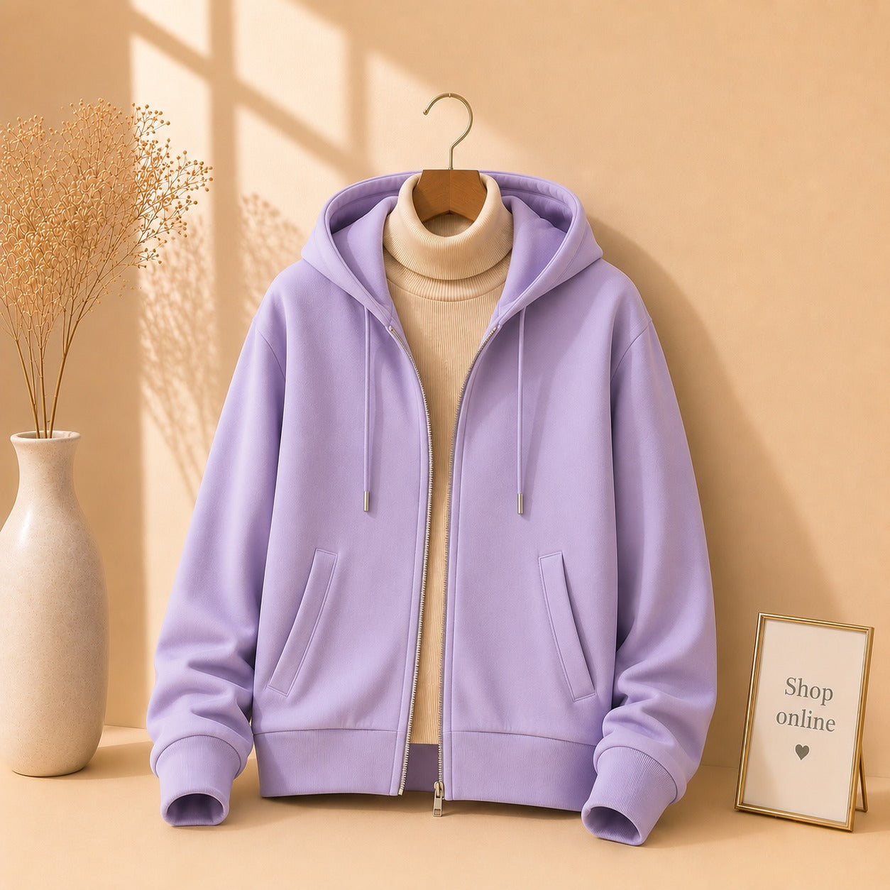 LILAC ZIPPER HOODIE WITH BEIGE HINECK