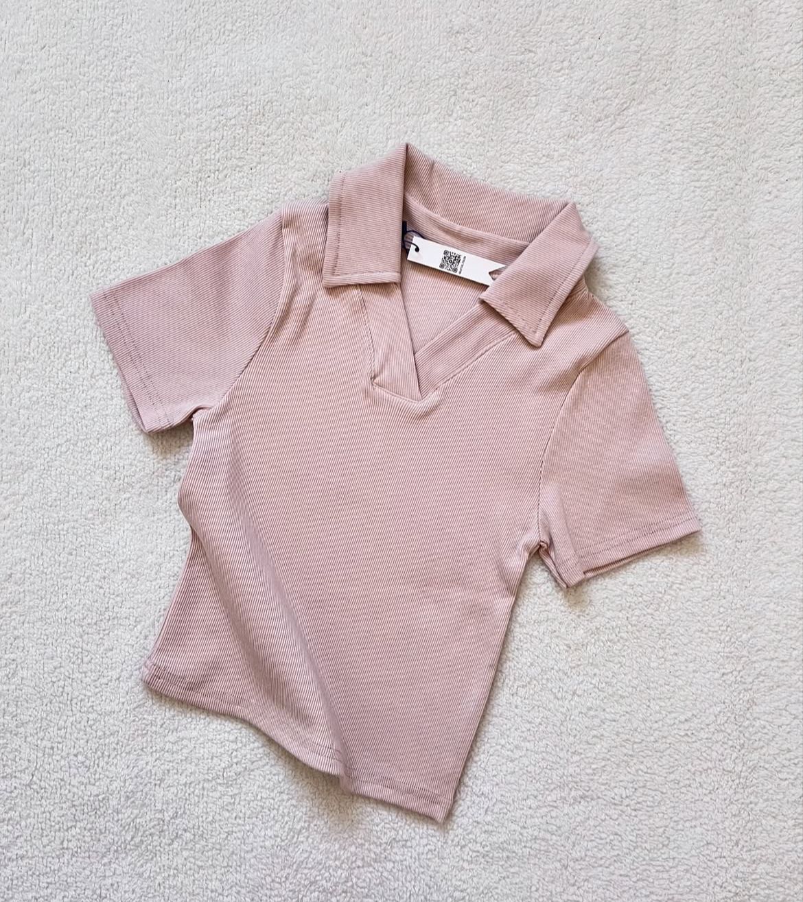 CROP POLO VNECK COLLAR SHIRT