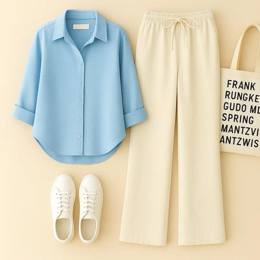 SKY BLUE BUTTON DOWN SHIRT WITH BEIGE FLAPPER