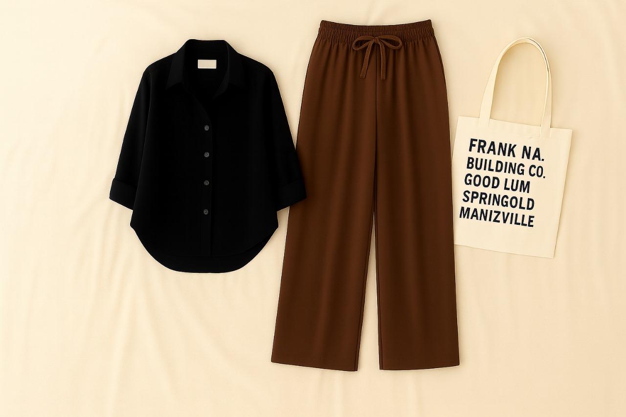 BLACK BUTTON DOWN SHIRT WITH BROWN FLAPPER