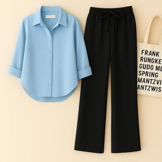 SKY BLUE BUTTON DOWN SHIRT WITH BLACK FLAPPER