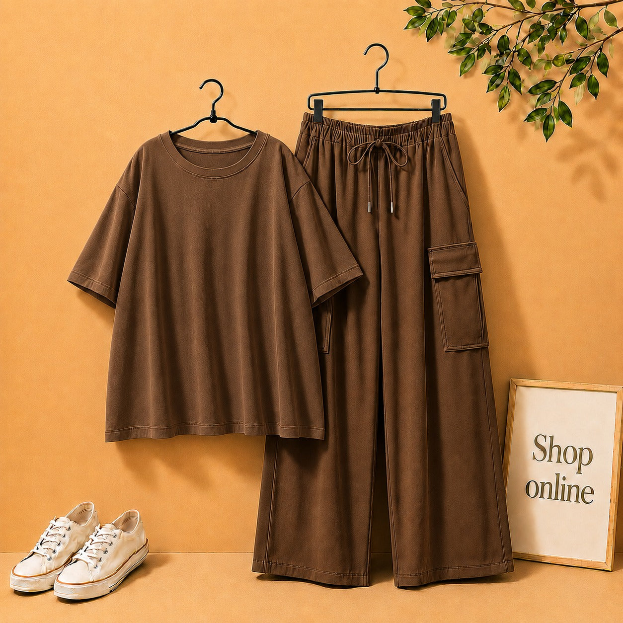 DARK BROWN DROP SHOULDER WITH BROWN CARGO TROUSER