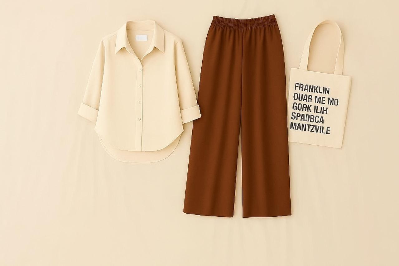 BEIGE BUTTON DOWN SHIRT WITH BROWN FLAPPER