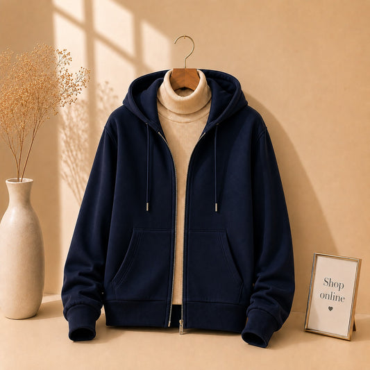 BLACK ZIPPER HOODIE WITH BEIGE HINECK