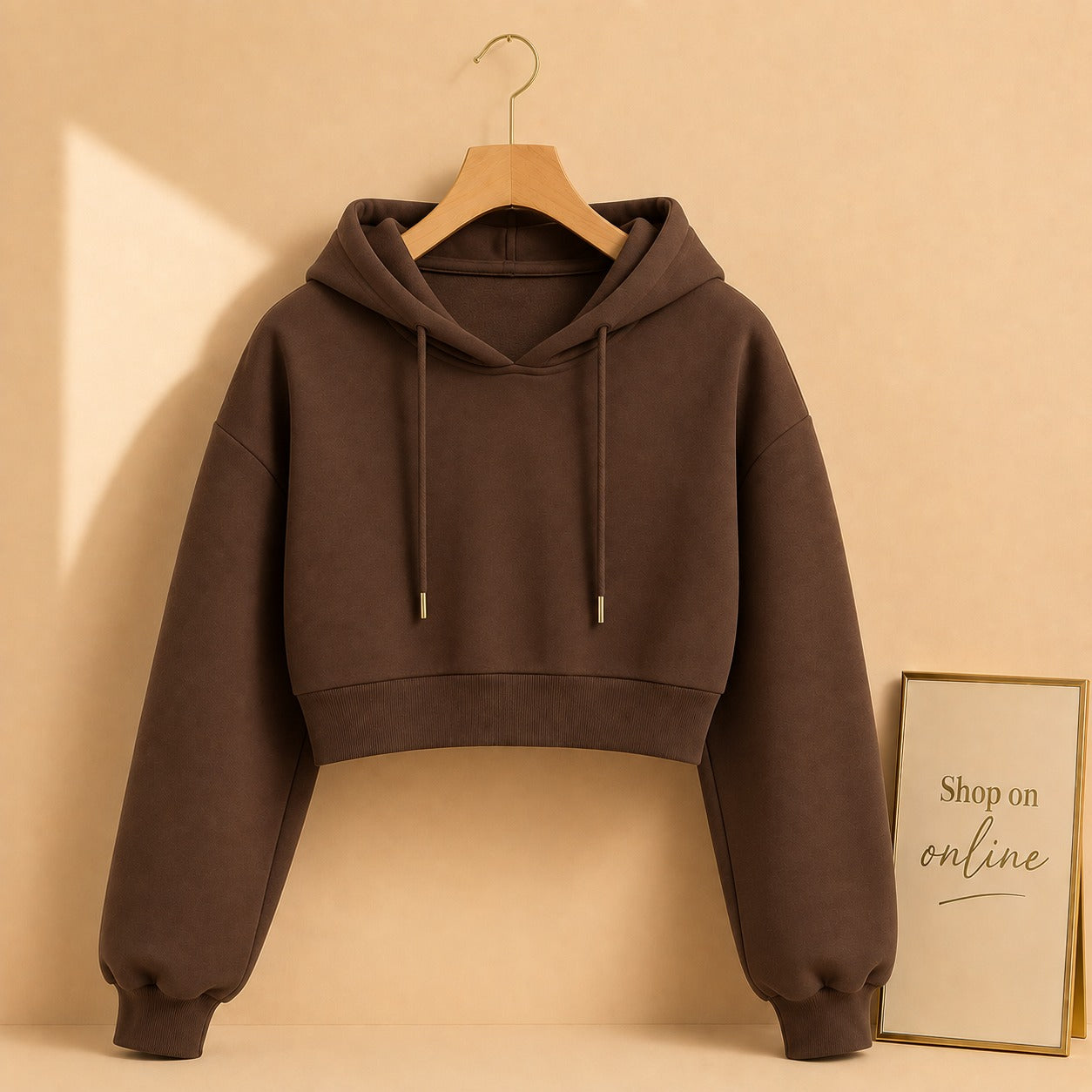 BROWN CROP HOODIE