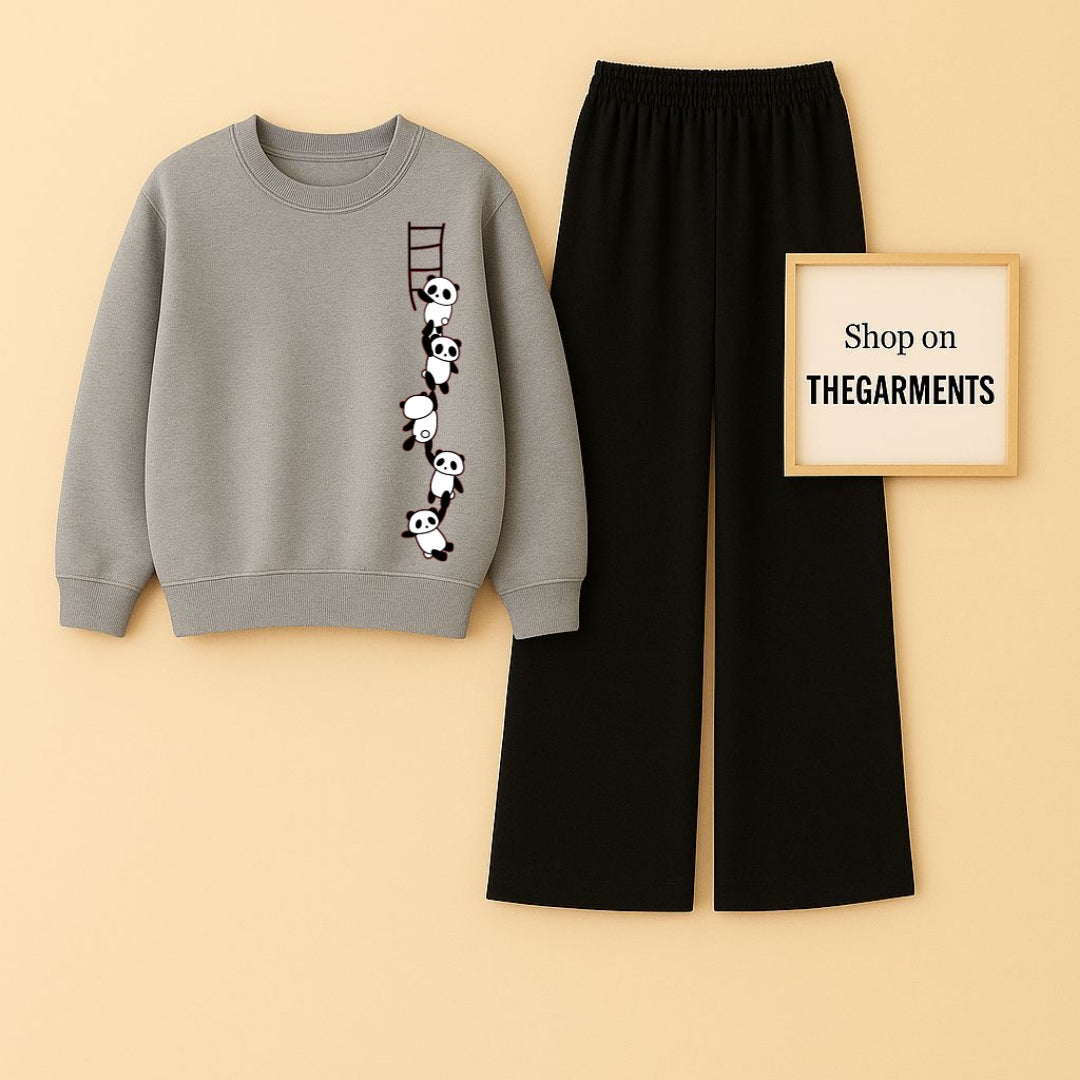 PANDA LADDER GREY SWEATSHIRT WITH BLACK FLAPPER