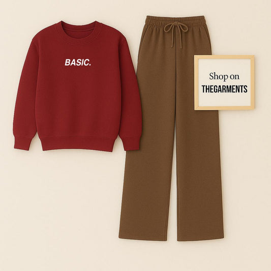 BASIC WRITTEN MAROON SWEATSHIRT WITH BROWN FLAPPER