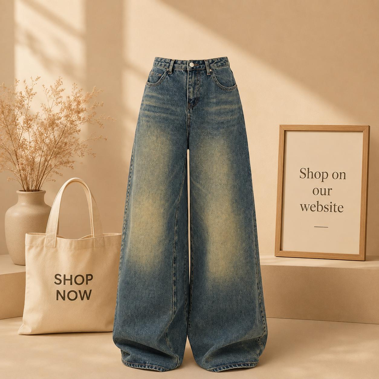 VINTAGE GREENISH BLUE FADED JEANS