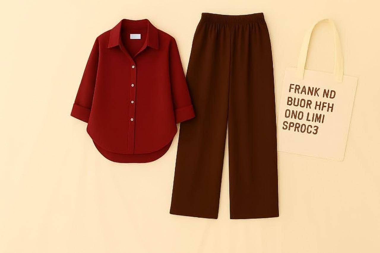MAROON BUTTON DOWN SHIRT WITH BROWN FLAPPER