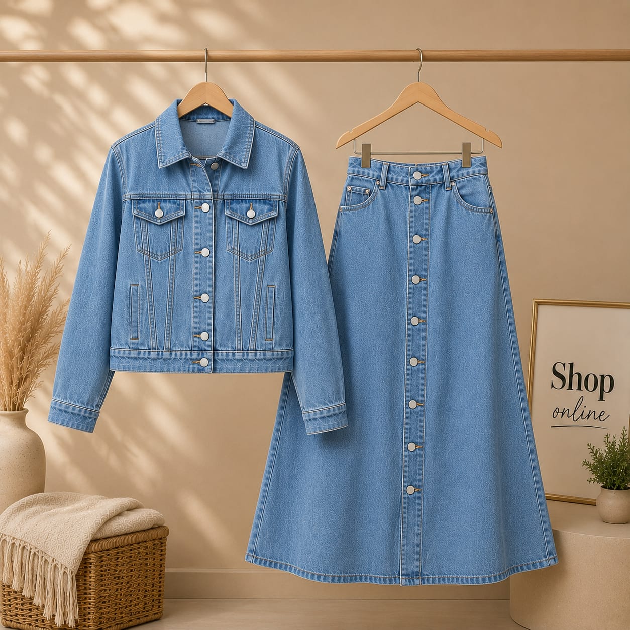 SKY BLUE DENIM JACKET WITH SKY BLUE DENIM SKIRT