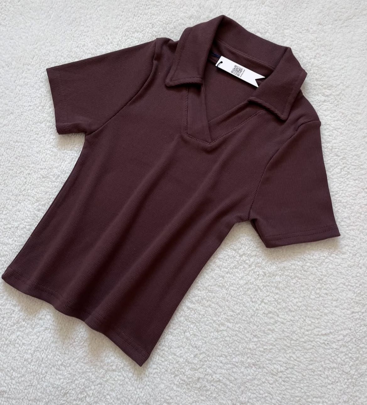 CROP POLO VNECK COLLAR SHIRT