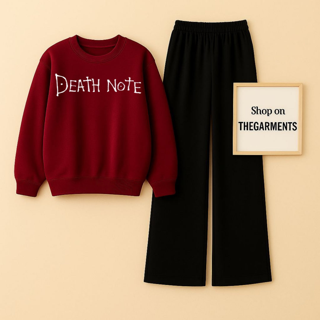 DEATH NOTE MAROON SWEATSHIRT WITH BLACK FLAPPER