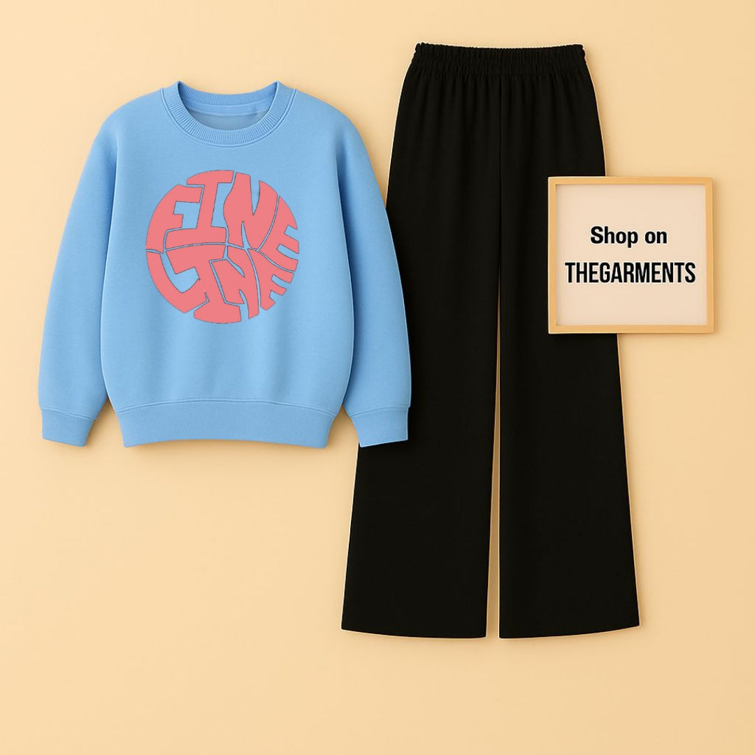 FINE LINE SKY BLUE SWEATSHIRT WITH BLACK FLAPPER