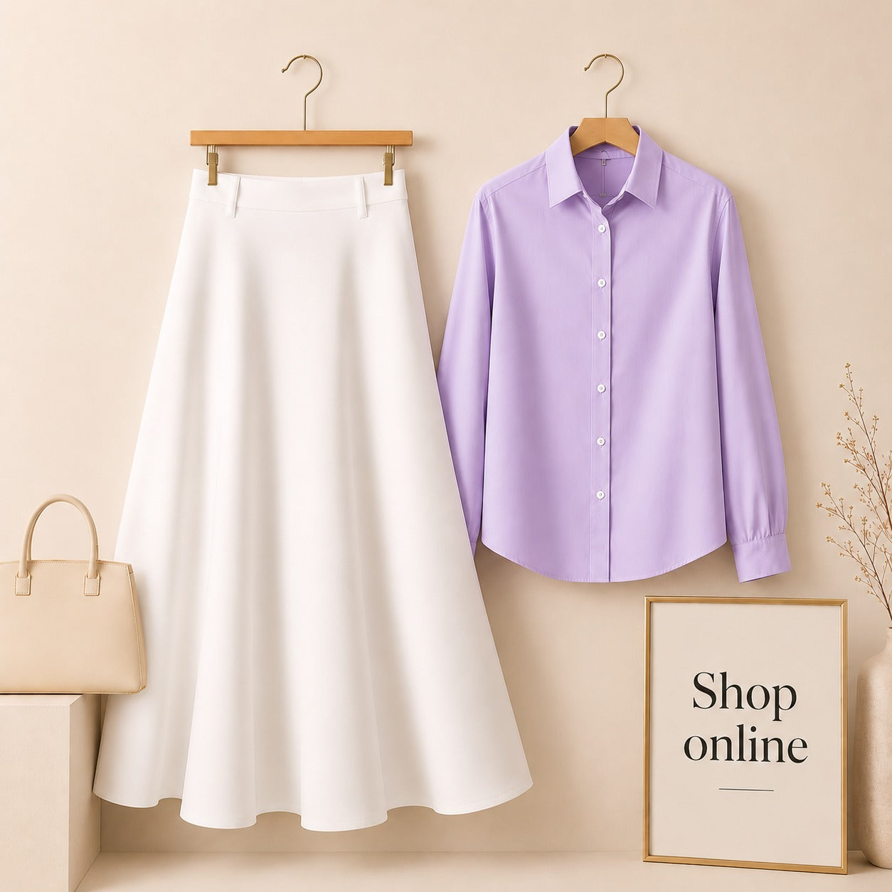 LILAC BUTTON DOWN WITH WHITE SKIRT (Twill)