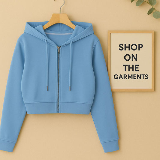 SKY BLUE CROP ZIPPER HOODIE