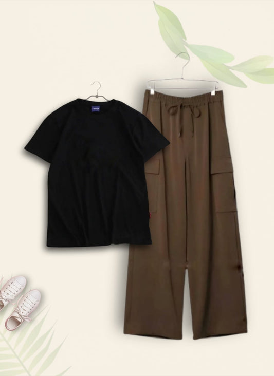 PLAIN BLACK TSHIRT WITH BROWN CARGO TROUSER