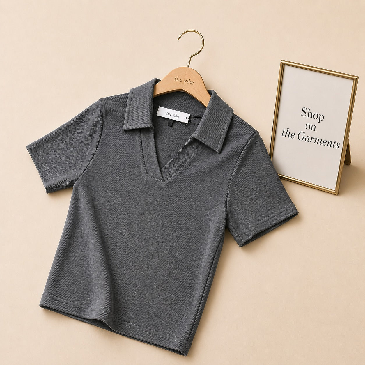 CROP RIB KNIT POLO SHIRT