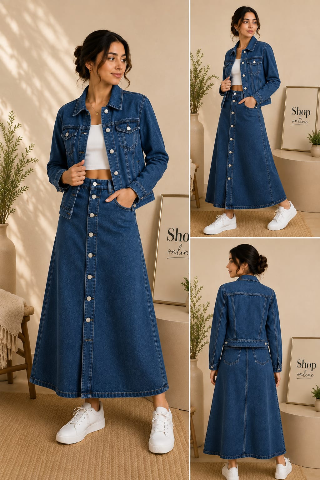 DARK BLUE DENIM JACKET WITH DARK BLUE DENIM SKIRT