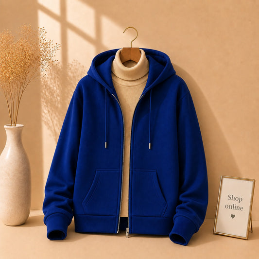 ROYAL BLUE ZIPPER HOODIE WITH BEIGE HINECK