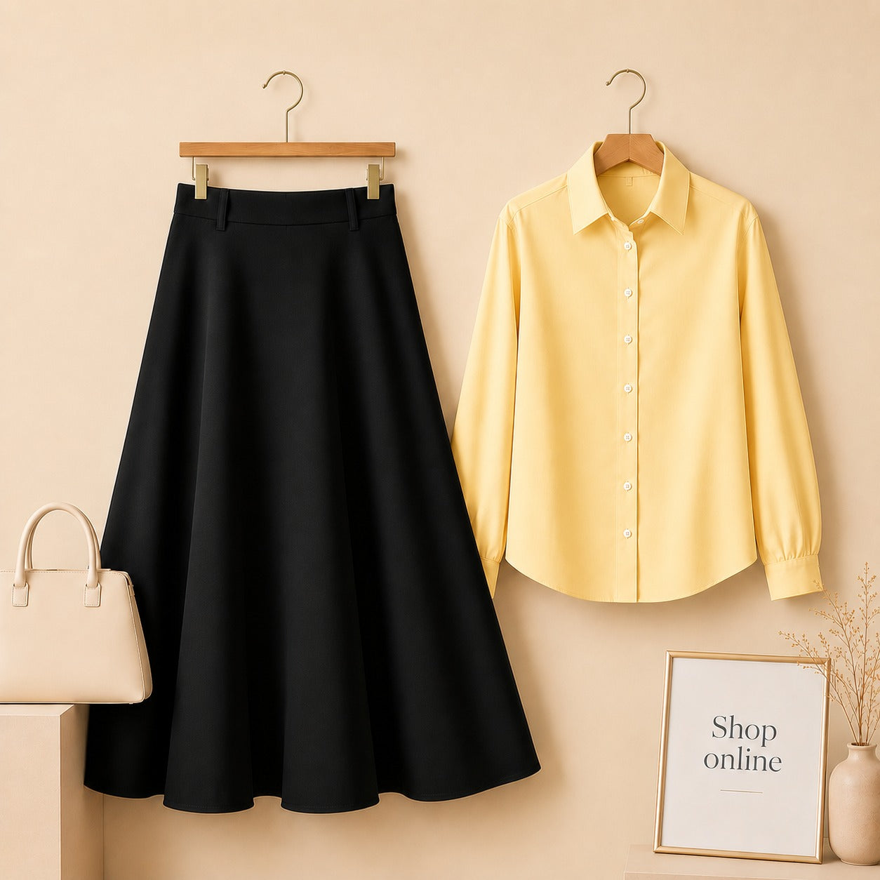 YELLOW BUTTON DOWN WITH BLACK SKIRT (Twill)
