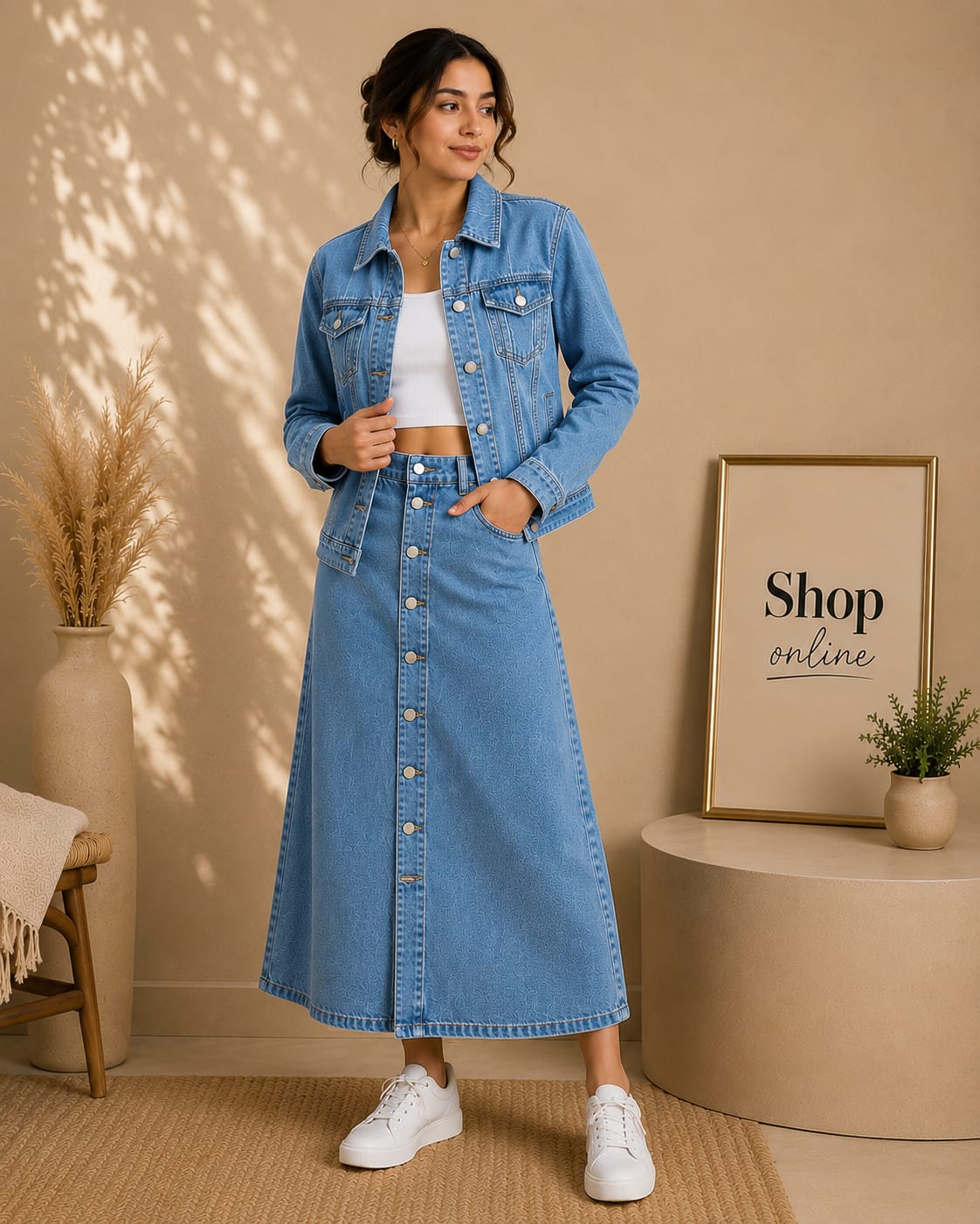 SKY BLUE DENIM JACKET WITH SKY BLUE DENIM SKIRT