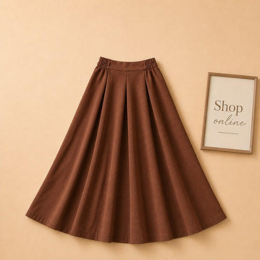 BROWN TWILL LONG SKIRT