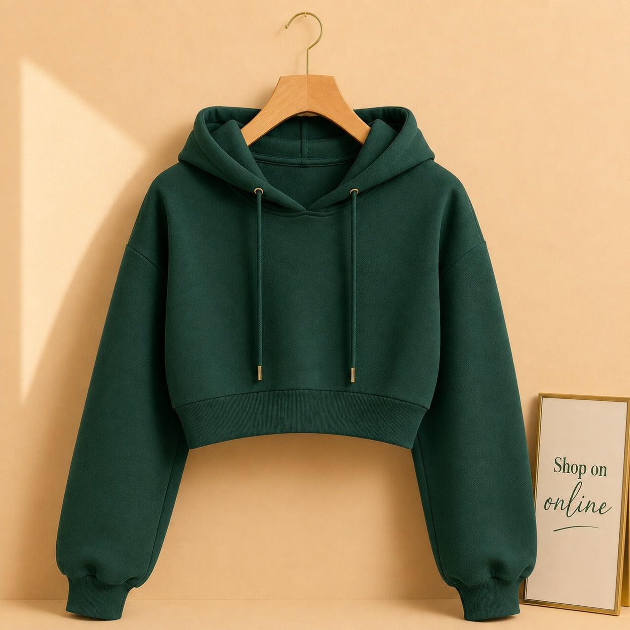 BOTTLE GREEN CROP HOODIE